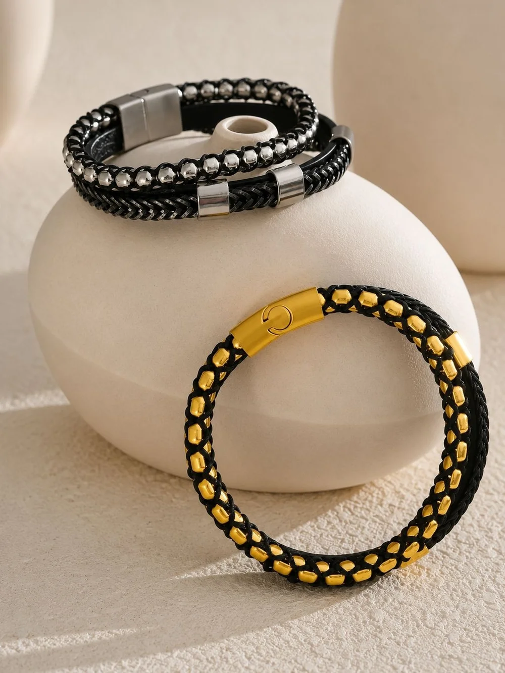 Black and Silver Layered Men's Bracelet